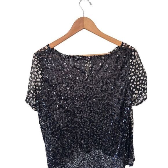 French Connection FCUK Star Sequin Back Short Sleeve Blouse Size M Chiffon - Picture 5 of 10